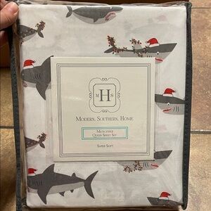 NEW Modern. Southern. Home. Shark Print Queen Sheet Set